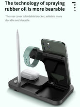 Load image into Gallery viewer, 15W Fast Charge 4 In 1 QI Wireless Charger Dock Station - Black