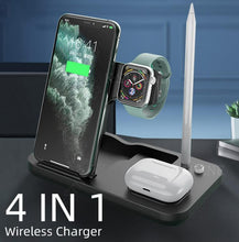 Load image into Gallery viewer, 15W Fast Charge 4 In 1 QI Wireless Charger Dock Station - Black