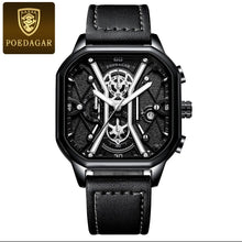 Load image into Gallery viewer, POEDAGAR Luxury Wristwatches Chronograph Leather Quartz Men's Watches - Black Silver
